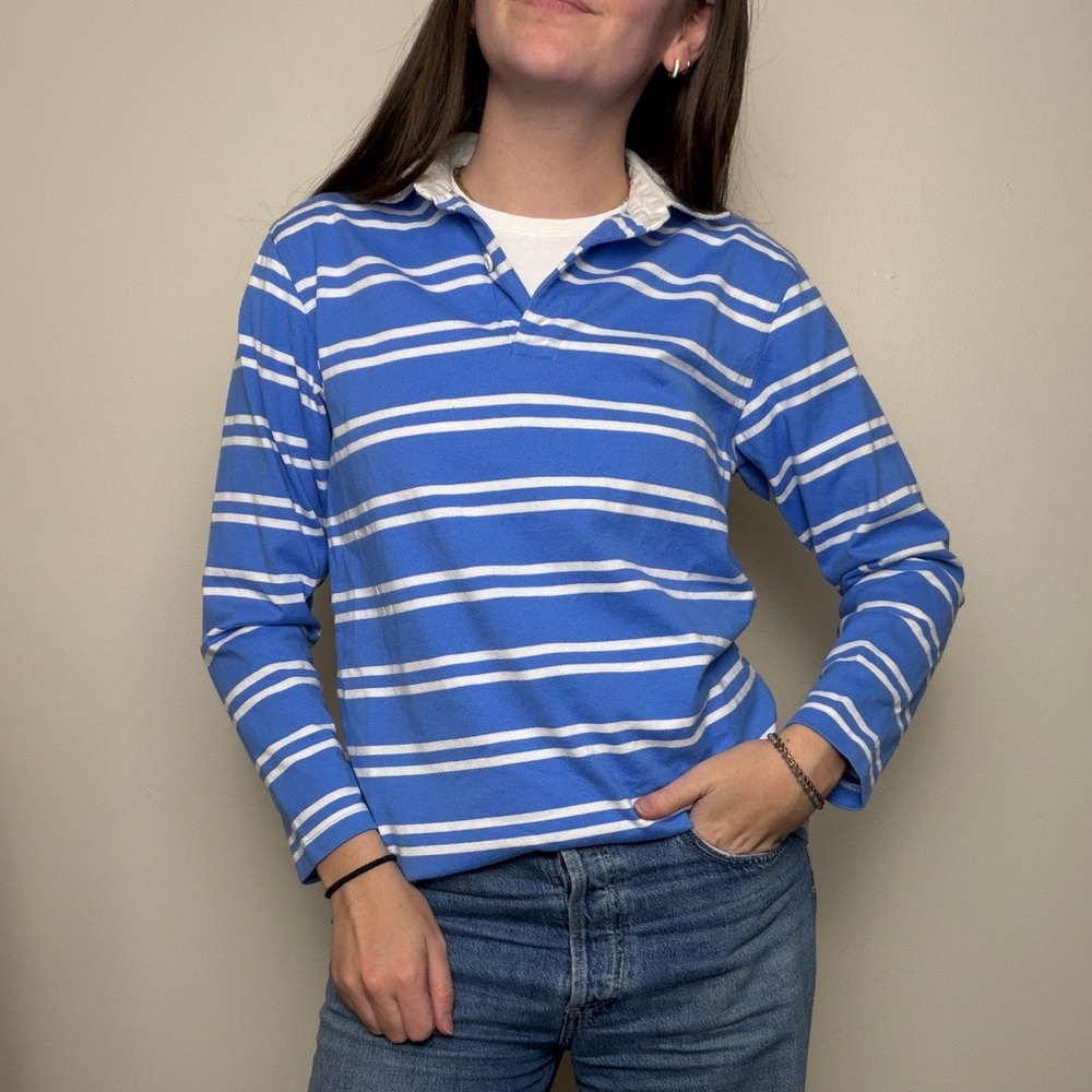 vintage brooks brothers striped collared long sleeve polo rugby top size S/M